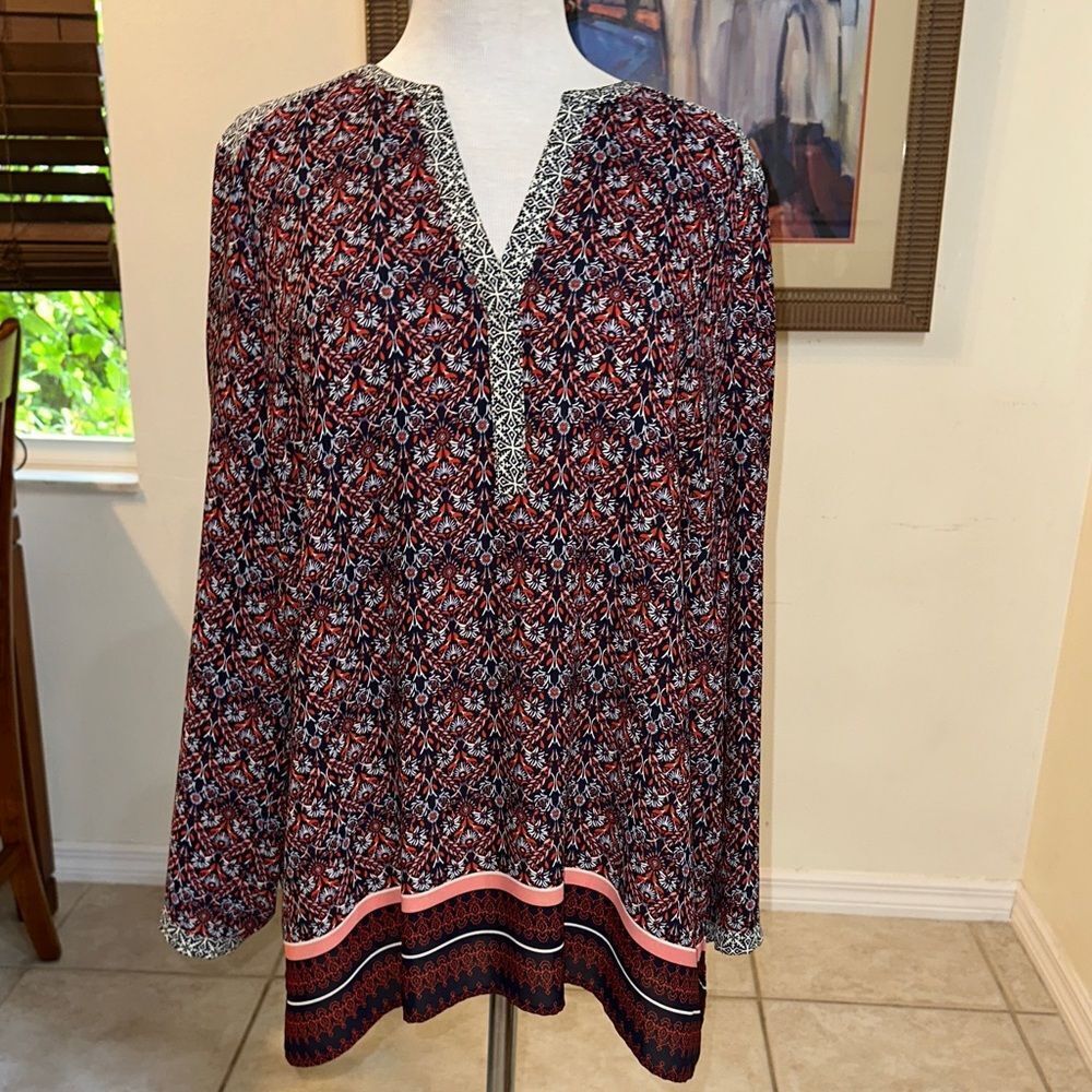 TOP - NYDJ Women's Multicolor w/ Contrasting Pattern V-Neck Tunic/Blouse Size 1X